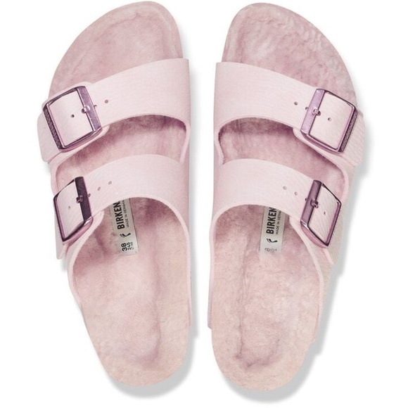Birkenstock Arizona Microfiber  Shearling Double Strap Sandals Light Rose 10 - Picture 2 of 14